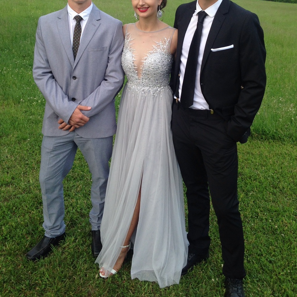 Silver sequin+ mesh dress